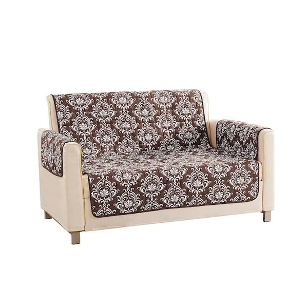QuickFit Aime Water Resistant Brown Fit Polyester Fit Loveseat Slip Cover