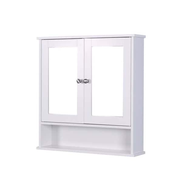Sudzendf 22.05 in. W x 5.12 in. D x 22.8 in. H Bathroom Storage Wall Cabinet in White with 2-Mirror Doors and Adjustable Shelf
