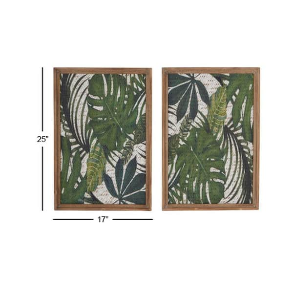 Wood Leaf Framed Wall Art With White Frame Set Of 4 Dark Green