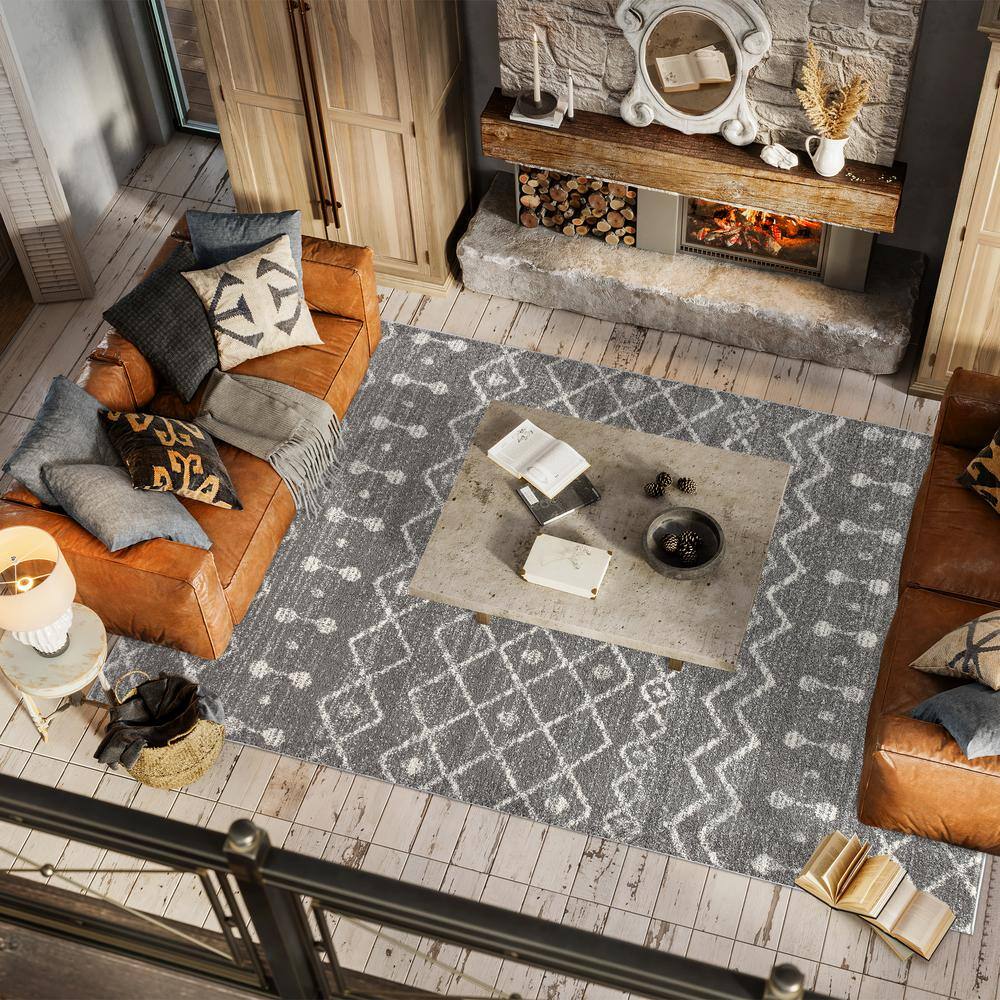 Modern Moroccan-Inspired Gray Synthetic Area Rug - Easy Care 3x5