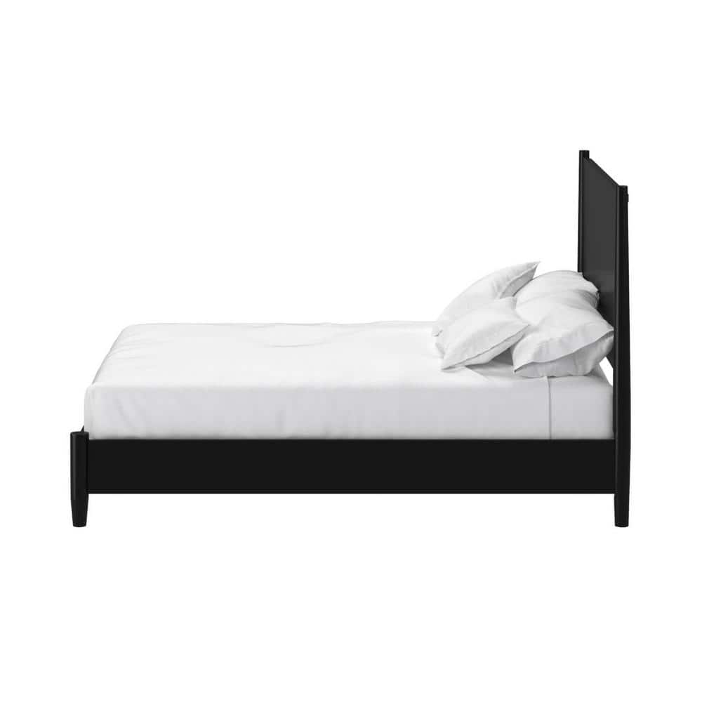 King Black Solid Wood Panel Bed with Slats