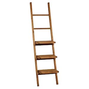 18 in.  x 71 in. Brown 3 Shelves and 2 Rungs Wood Wall Shelf