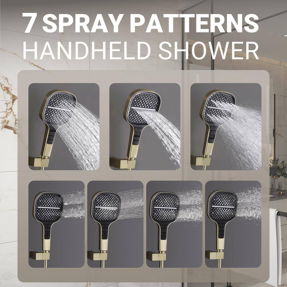 Brushed Gold Dual Square Rainfall Shower System with Handheld