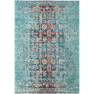 Monaco Blue/Multi 4 ft. x 6 ft. Distressed Floral Border Area Rug