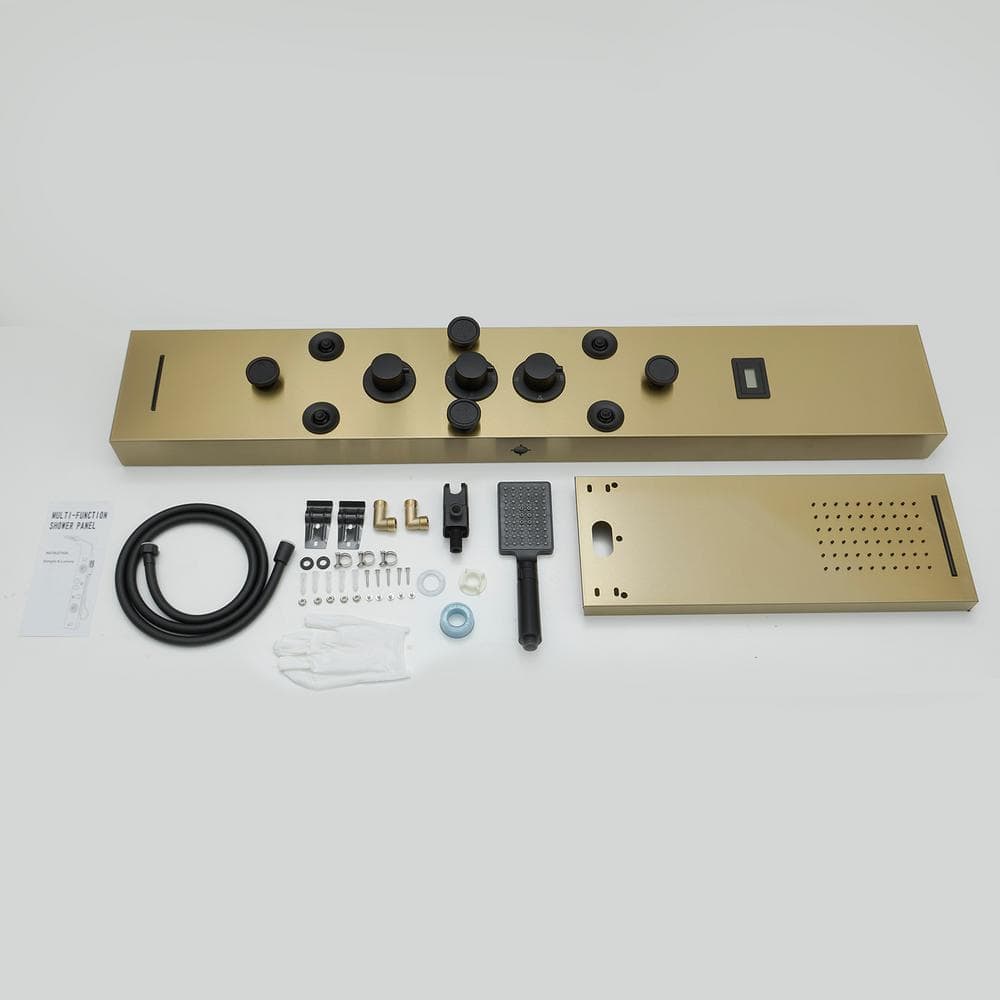 Gold and Black Brass Shower Panel System with Rainfall Shower Head