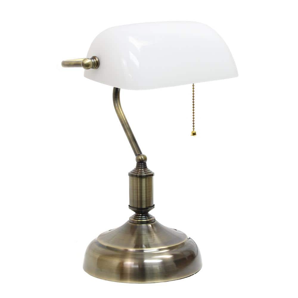 Banker Table Lamp With White Glass Lampshade,rechargeable Library