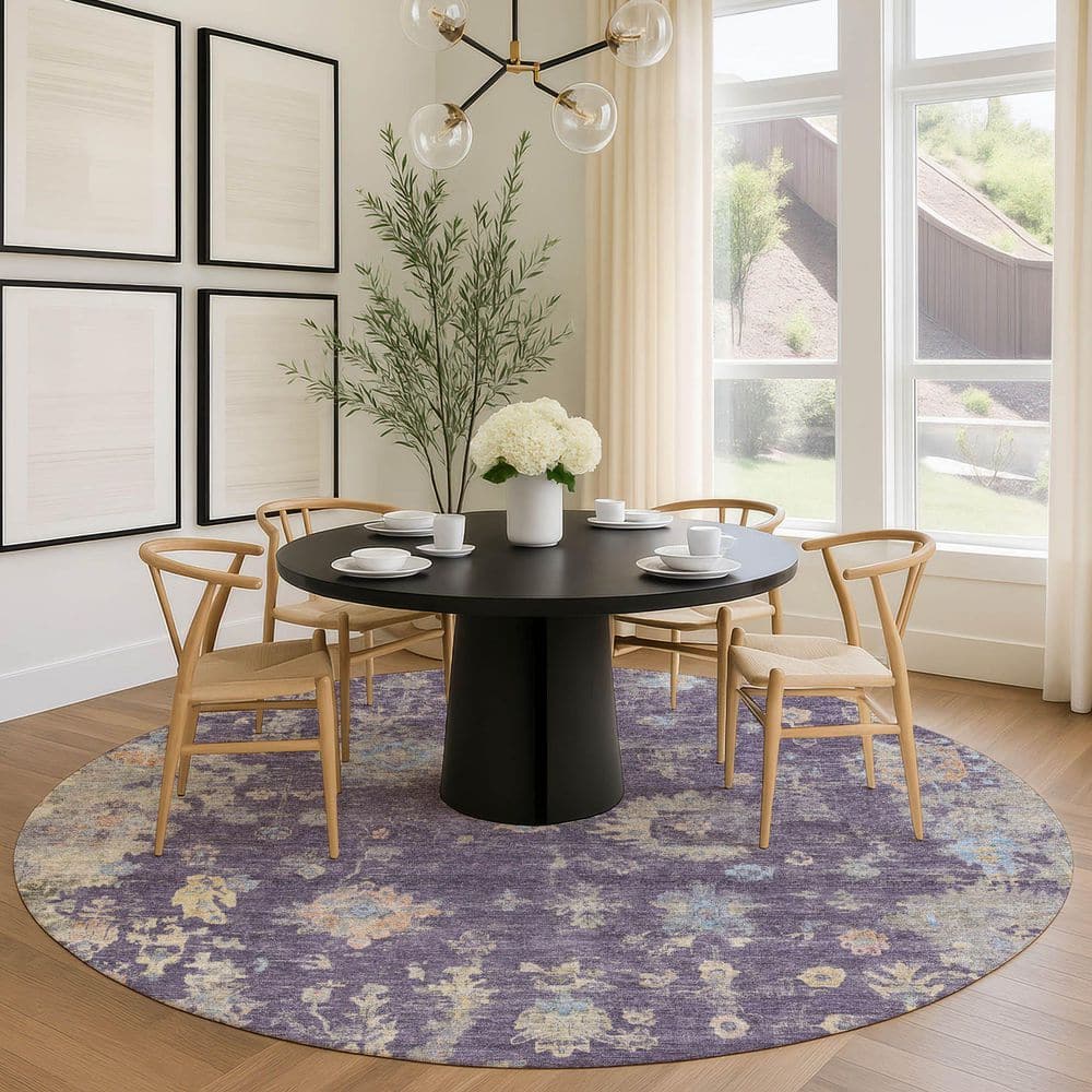 Chantille Machine Washable Indoor/Outdoor Abstract ACN2302 Plum 8 ft. x 8 ft. Round Rug price history on PriceWatchPro