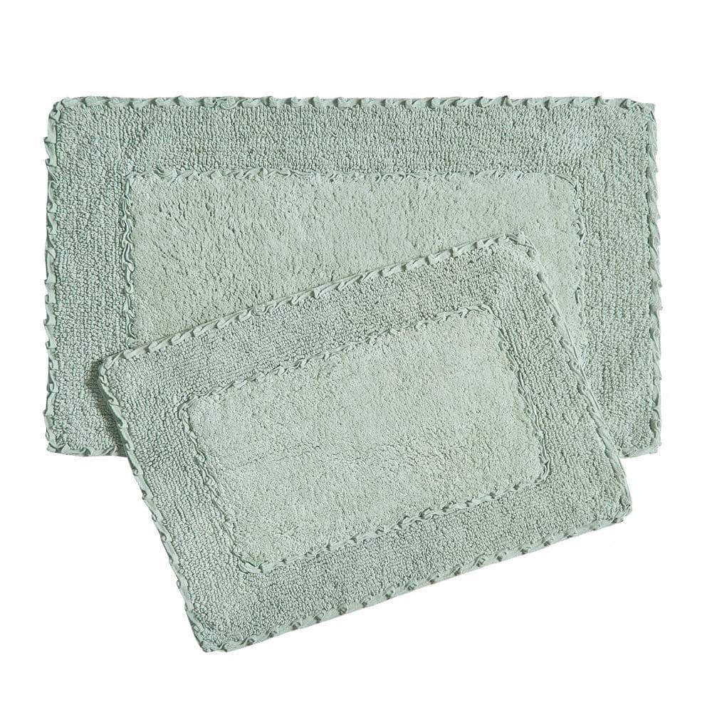 Laura Ashley Ruffle Cotton Border Sage Green 2- Piece Bath Rug Set ...