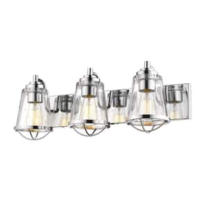 Mariner 24 in. 3-Light Chrome Vanity Light with Clear Seedy Glass Shade