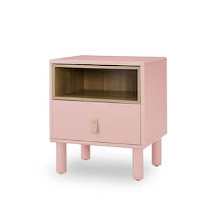 18.90 in. Pink Rectangle MDF Modern Nordic Style Single Drawer Compact Bedside Table with Drawer, Side, End Table