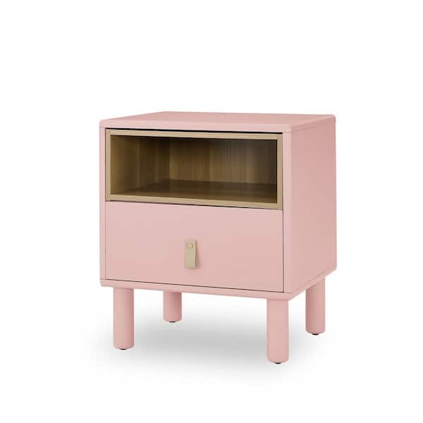 Aoibox 18.90 in. Pink Rectangle MDF Modern Nordic Style Single Drawer Compact Bedside Table with Drawer, Side, End Table