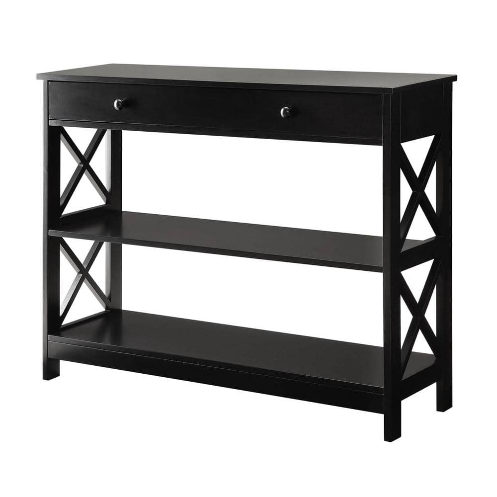 Oxford Transitional Black Wood Console Table with Drawer and Shelves
