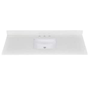 60 in. W x 22 in. D Quartz Stone White Rectangular Single Sink Bathroom Vanity Top with Center Sink Backsplash