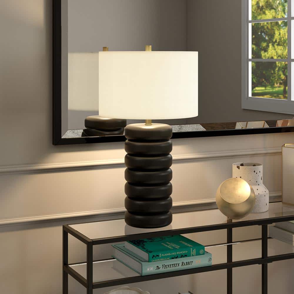 Zelda 25" Glass Bubble Body Table Lamp in Matte Black/Brass