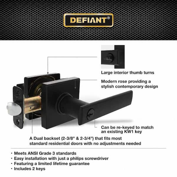 Defiant Westwood Matte Black Keyed Entry Door Handle With Square