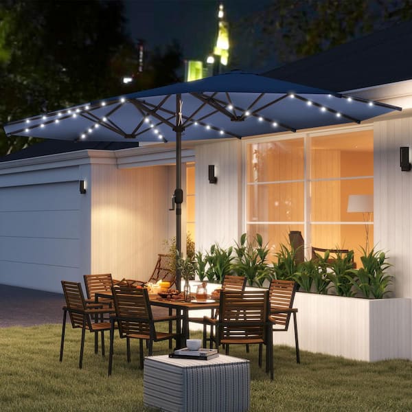 cool patio umbrella sunshade Outsunny Double-Sided Sun Umbrella, Outdoor Garden Parasol, Patio Sun Shade with LED Solar Light, Blue