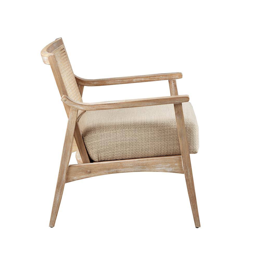 Light Brown Wood and Cane Mid-Century Accent Chair