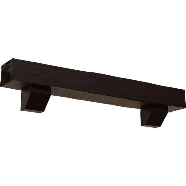 Ekena Millwork 8 in. x 10 in. x 5 ft. Rough Cedar Faux Wood Fireplace Mantel Kit with Ashford Corbels, Premium Hickory
