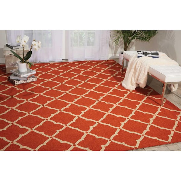 Portico Orange 8 ft. x 11 ft. Geometric Modern Indoor/Outdoor Patio Area Rug