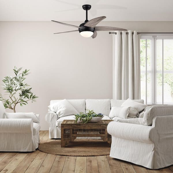 52 in. Integrated LED Indoor Matte Black 5-Blade Ceiling Fan with Light Kit and Remote control