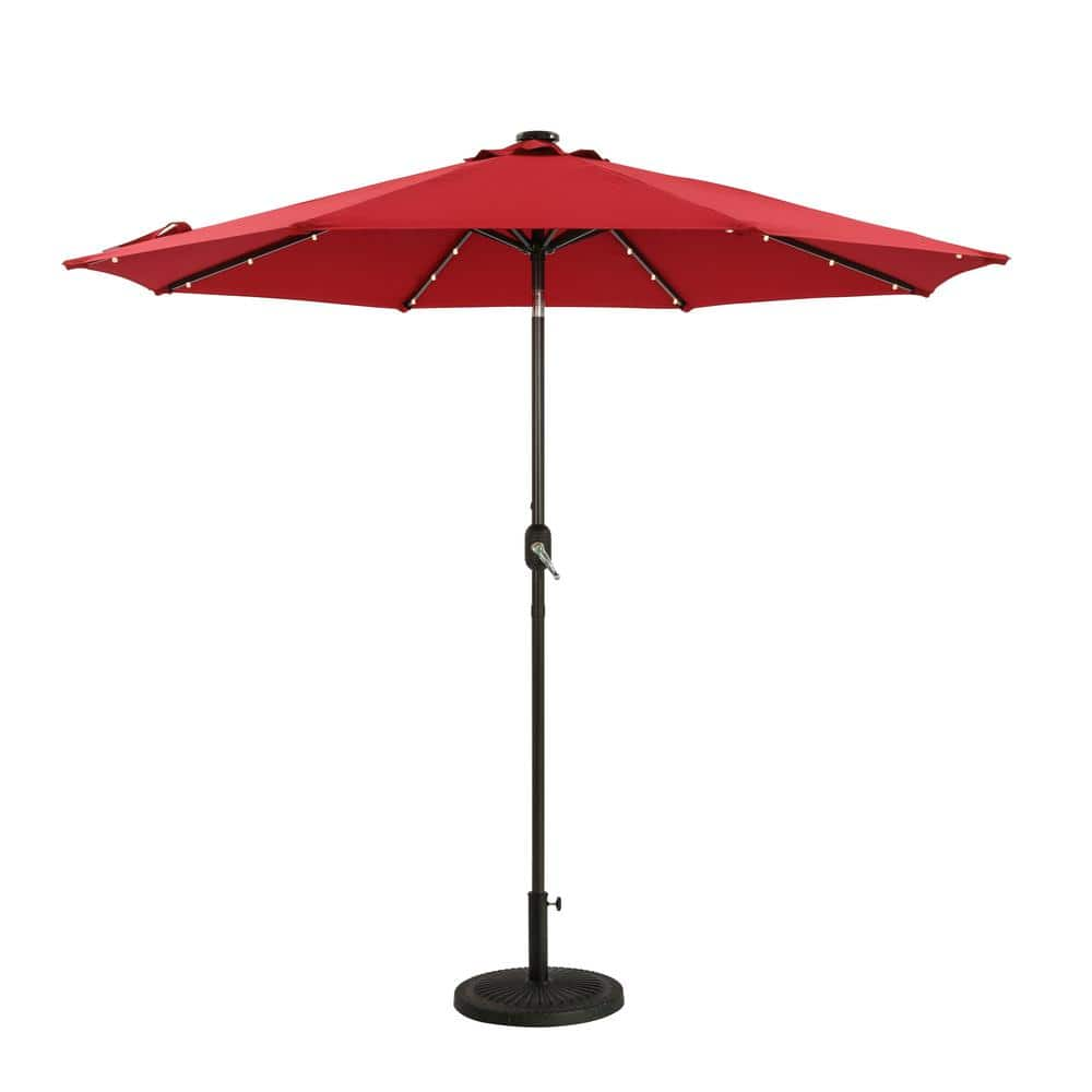 9 ft. Market Solar Patio Umbrella in Red LED270RD - The Home Depot