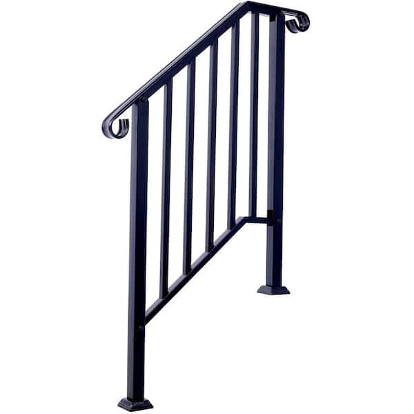 HOMEIBRO 54 in. H x 33 in. W Black Steel Baluster Railing Starter Stair Railing Kit