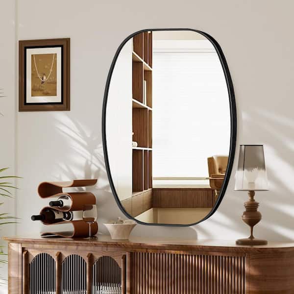 LuxHomez 24 in. W x 36 in. H Black Oval Wall Mirror Aluminum