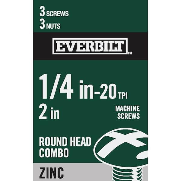 Everbilt 1/4 in.-20 x 2 in. Zinc Plated Combo Round Head Machine Screw (3-Pack)