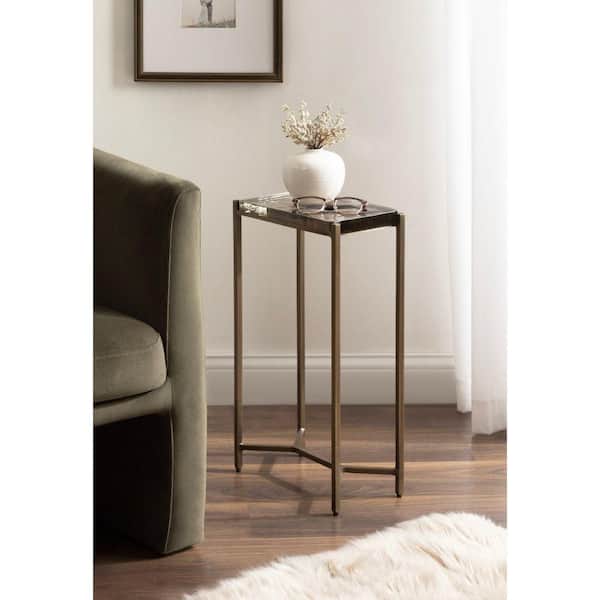 Aguilar 12 in. Gold Rectangle Glass End Table