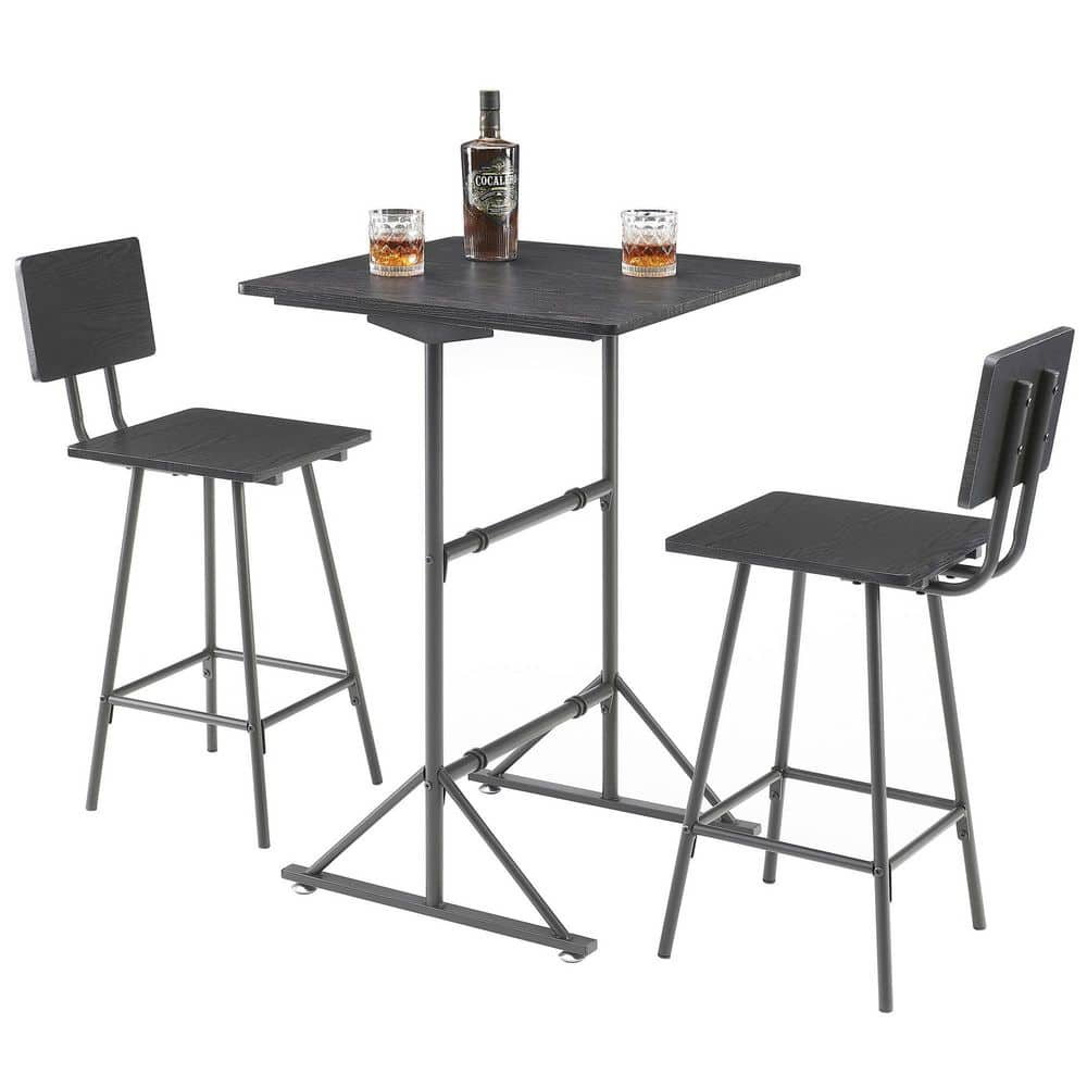 VECELO 3 Piece Bar Table Set, Wood Rectangle Counter Height