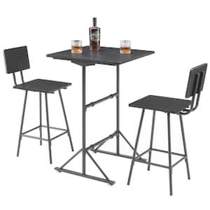 3 Piece Bar Table Set, Wood Rectangle Counter Height Dinette with 2 Bistro Stools for Kitchen Breakfast Nook, Black