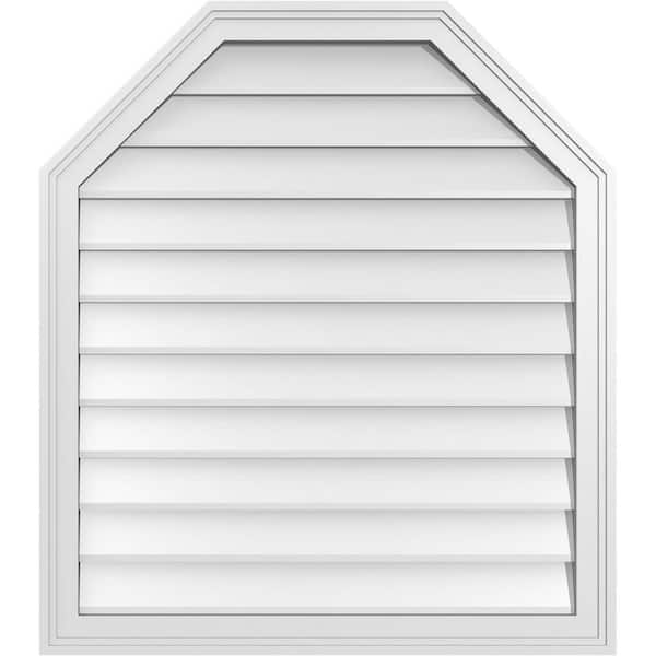 Ekena Millwork 30 in. x 34 in. Octagonal Top Surface Mount PVC Gable Vent: Decorative with Brickmould Frame