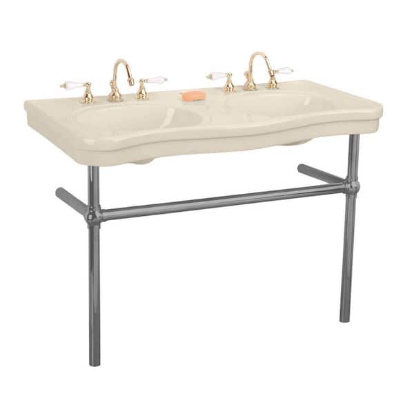 Biscuit Vitreous China Double Basin Bathroom Console Sink 46 3/4" W with Bistro Legs Pedestal, Towel Bar