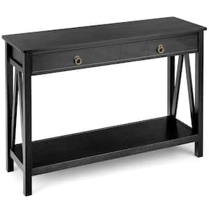 Modern 42 in. Wood 31 in. Rectangle MDF Console Table with Drawer Black