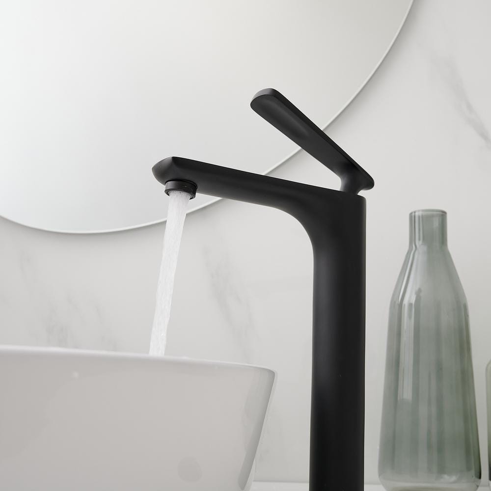 Matte Black Single Handle High Arc Vessel Sink Faucet