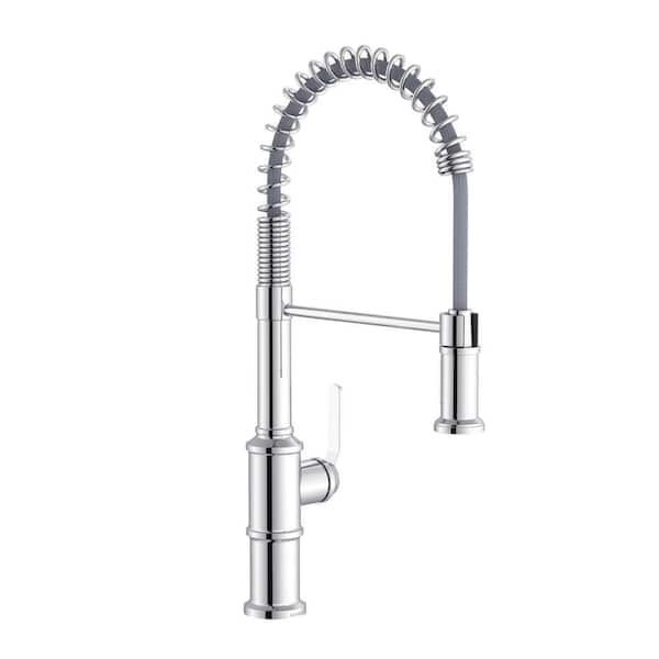 Kinzie Chrome 22 in. Single Handle Pre-Rinse Spring Pull Down Sprayer Kitchen Faucet with 360-degree Swivel
