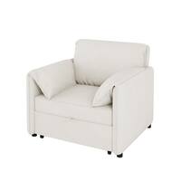Harper & Bright Designs 3-in-1 White Linen Arm Chair, Sofa Bed Chair, Convertible Sleeper Chair Bed YJH160AAK