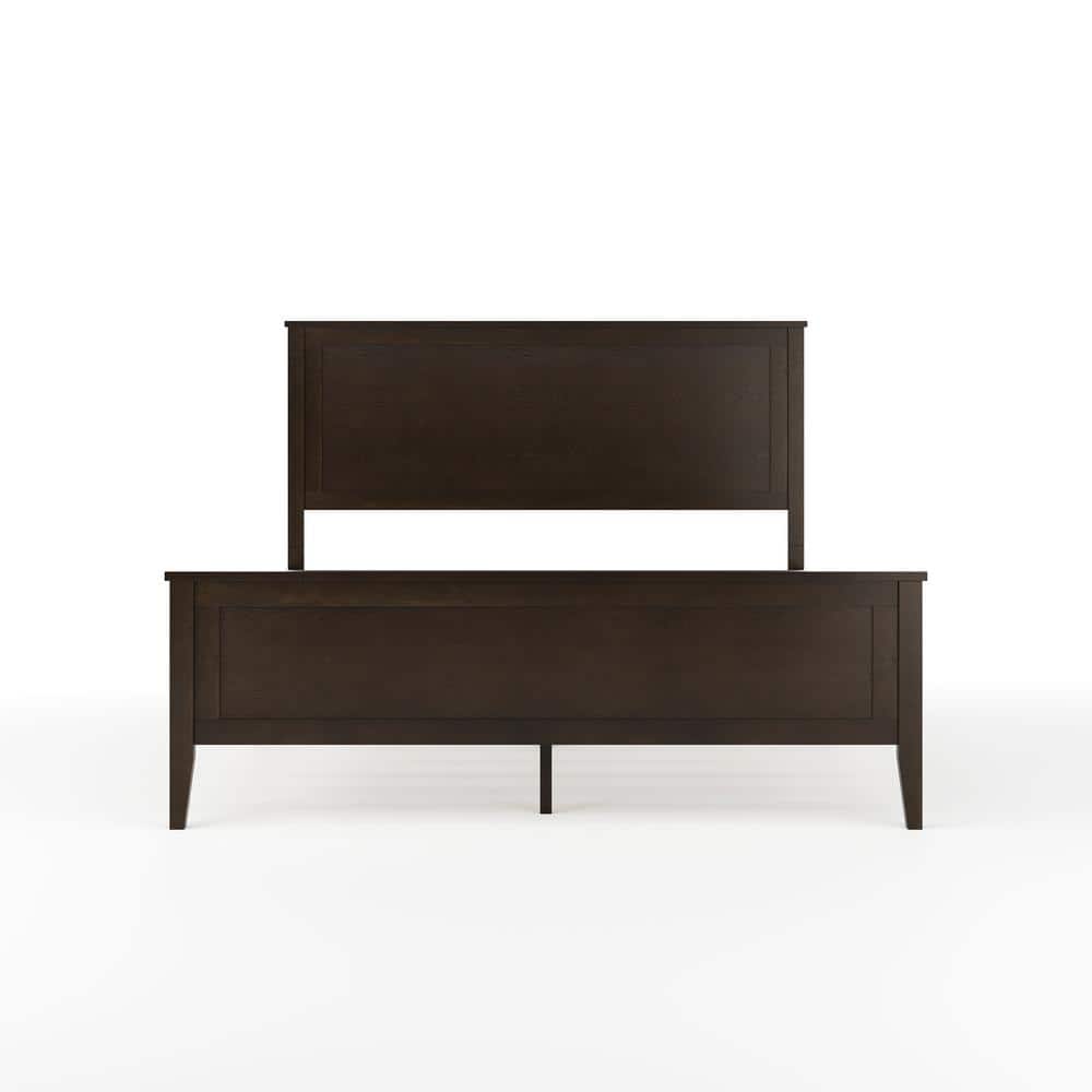 Dark Brown Queen Wooden Platform Bed with Headboard and Footboard