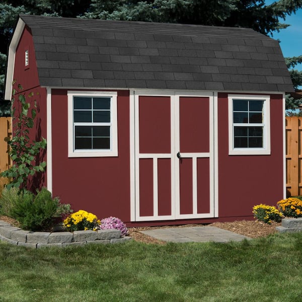 Handy Home Products 12 ft. x 8 ft. Installed Briarwood Deluxe Wood Storage with Upgrades and Autumn Brown Shingles Shed
