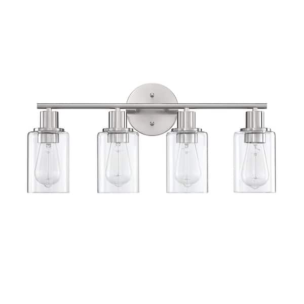 23.09 in. 4-Light Brushed Nickle Vanity Light with Clear Glass Shades for Bathroom