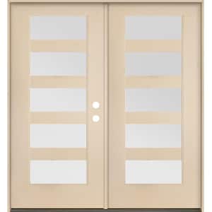 ASCEND Modern 72 in. x 80 in. 5-Lite Left-Active/Inswing Satin Glass Unfinished Double Fiberglass Prehung Front Door