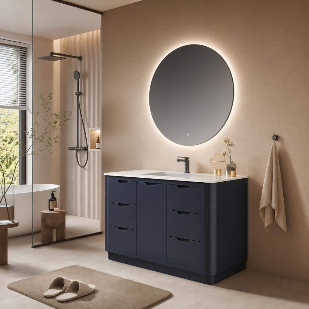 "47"" Single-slot Navy Blue Bathroom Vanity, With White Ceramic Basin (Pre-assembled)" price history on PriceWatchPro