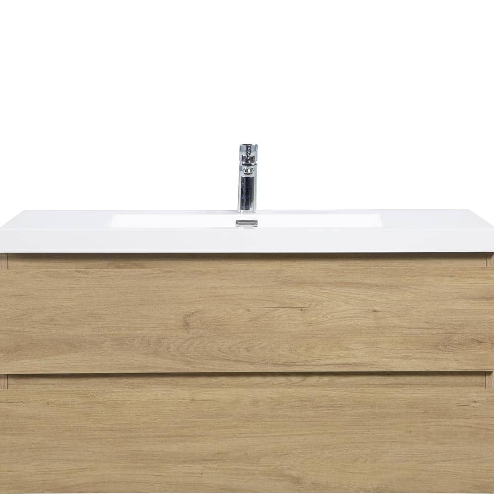 42 in. W x 20 in. D x 22 in. H Single Sink Floating Bath Vanity in Natural Oak with Glossy White Resin Top price history on PriceWatchPro