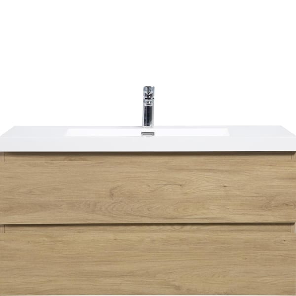 Boosicavelly 42 in. W x 20 in. D x 22 in. H Single Sink Floating Bath Vanity in Natural Oak with Glossy White Resin Top