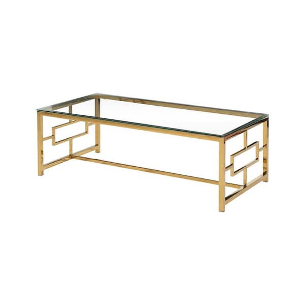 Yasmin Glass with Stainless Steel Rectangular 47 in. Coffee Table Gold
