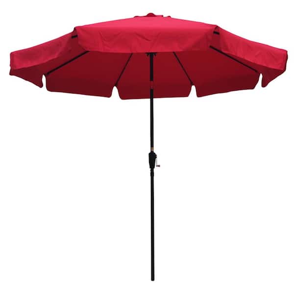 Unbranded 10 ft. Patio Market Round Umbrella with Crank and Push Button Tilt in Red Canopy