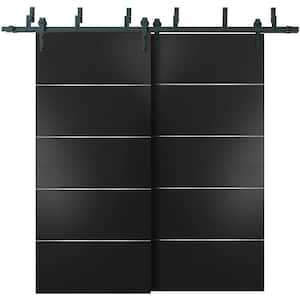 0020 36 in. x 96 in. Flush Black Finished Pine Wood Barn Door Slab with Barn Bypass Hardware