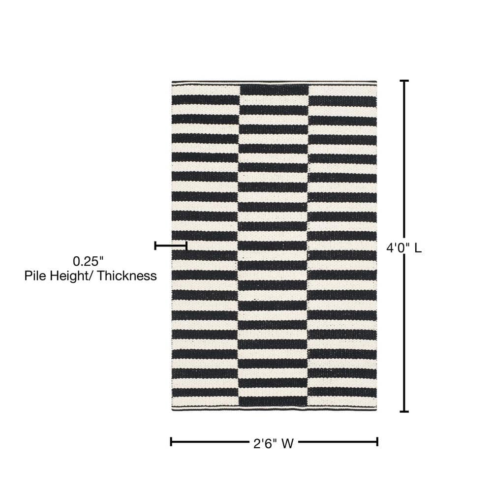 Coastal Charm Black and Ivory Handwoven Wool-Cotton 8' x 10' Rug
