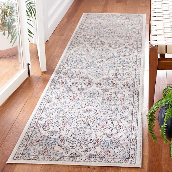 Oregon Gray/Ivory 2 ft. x 10 ft. Floral Border Runner Rug