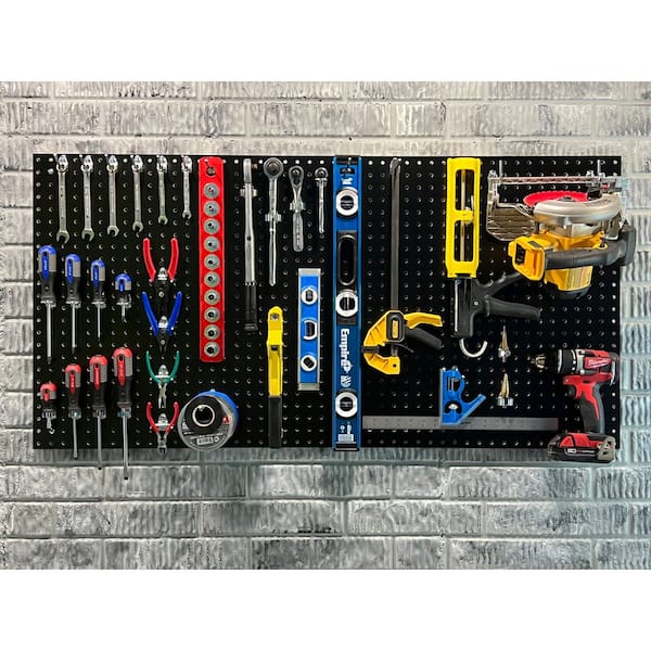 bluse omgive syre Triton Products 1/4 in. Custom Painted Black Pegboard Wall Organizer with  36-Piece Locking Hooks TPB-36BKH-Kit - The Home Depot